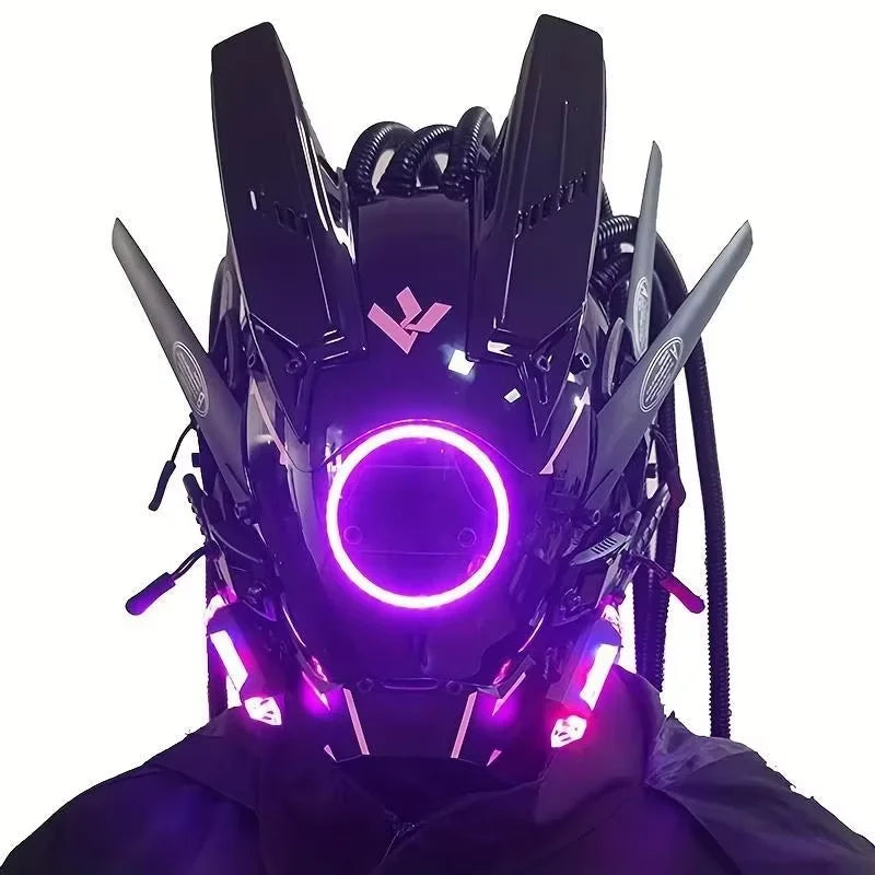 Máscara de casco LED recargable, cubierta facial iluminada futurista para fiesta de Cosplay Rave, equipo ajustable programable RGB