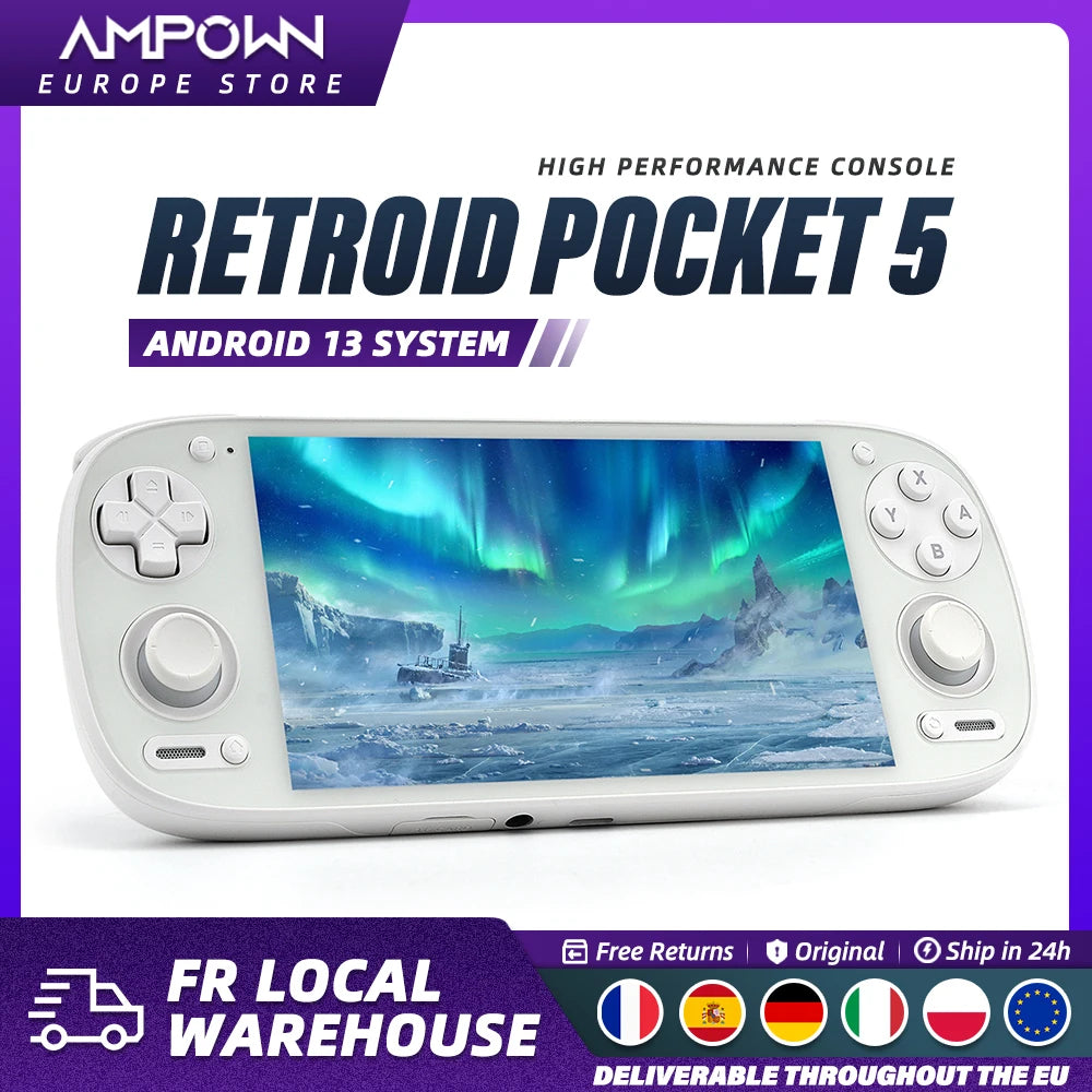 Retroid Pocket 5 Android Handheld Game Console Retro Game Player 5.5" AMOLED Touch Screen Snapdragon 865 8GB RAM 128GB UFS 5000mAh WiFi6 BT5.1 Hall Joystick Active Cooling 1080P Video Output Streaming MP4 Ebook Emulator Porta