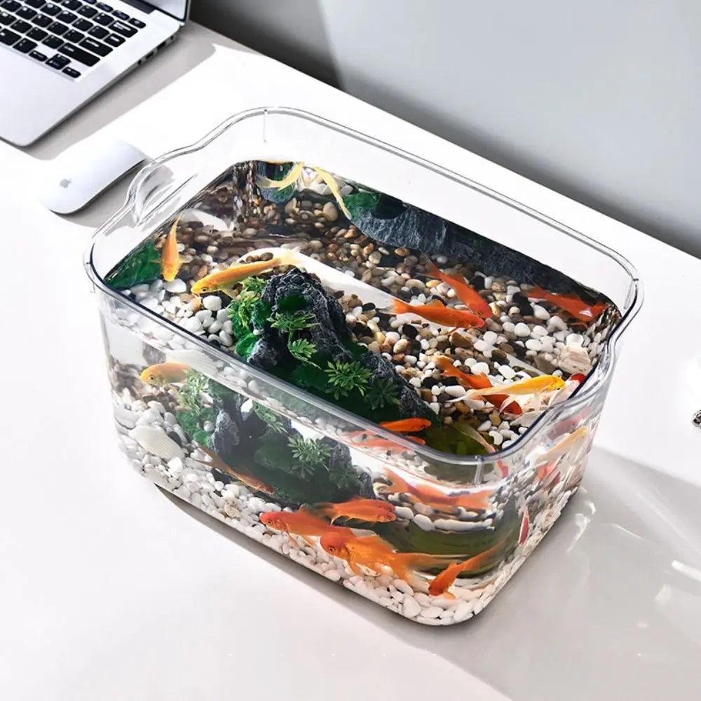 Pecera de plástico transparente a prueba de explosiones, recipiente para peces dorados de escritorio, anticaída, de PET, pequeño tanque de agua ecológico