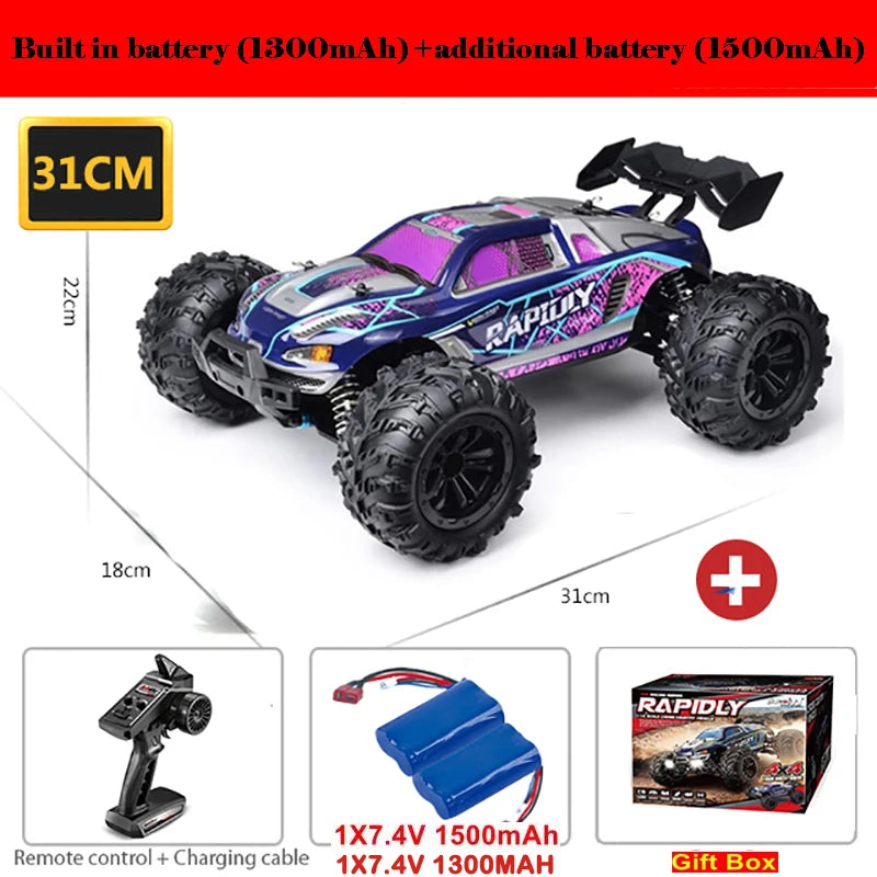 Coches RC de 50 u 80 km/h, escala 1/16, todoterreno, derrape, 4WD con LED, control remoto 2.4G, camión monstruo impermeable, regalo de juguete para adultos y niños