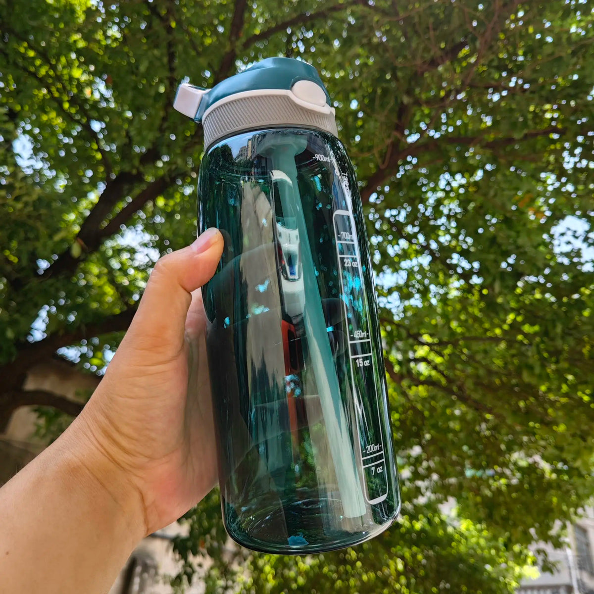 Botella de agua portátil de gran capacidad de 1L, botellas de agua deportivas con pajita, Material Tritan para hombres y mujeres, sin BPA para gimnasio, Camping, Tour