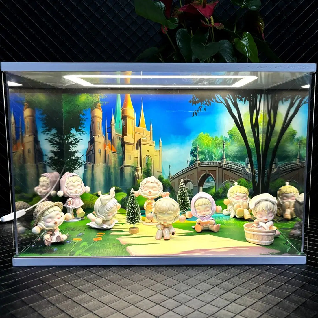 Vitrina expositora de acrílico transparente de 5 escenas para juguetes tipo "blind box" con luces LED cuadradas y puerta, armario para figuras de acción