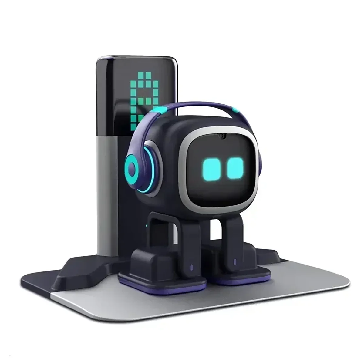 Robot interactivo de apoyo emocional EMO negro con ojos LED y base de escritorio