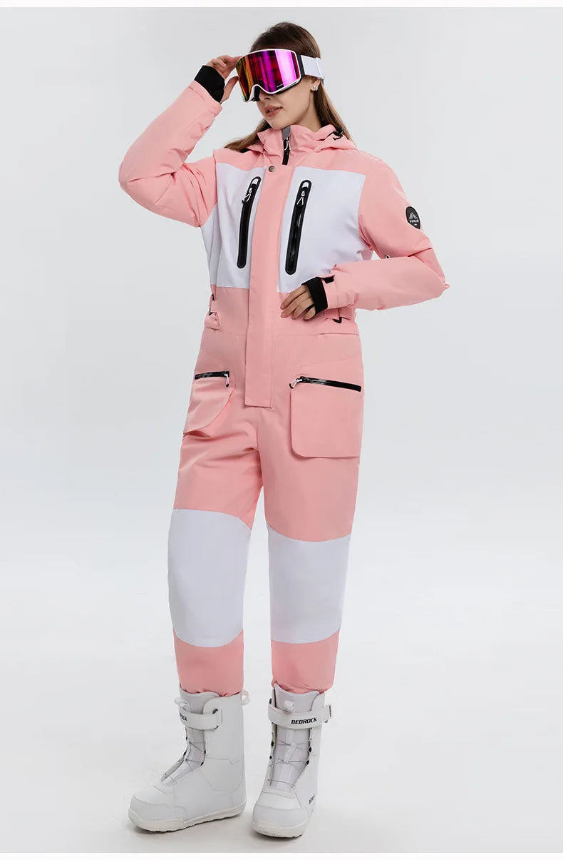 Nueva moda traje de esquí de una pieza hombres mujeres invierno a prueba de viento impermeable mono de esquí trajes de snowboard trajes de nieve femeninos