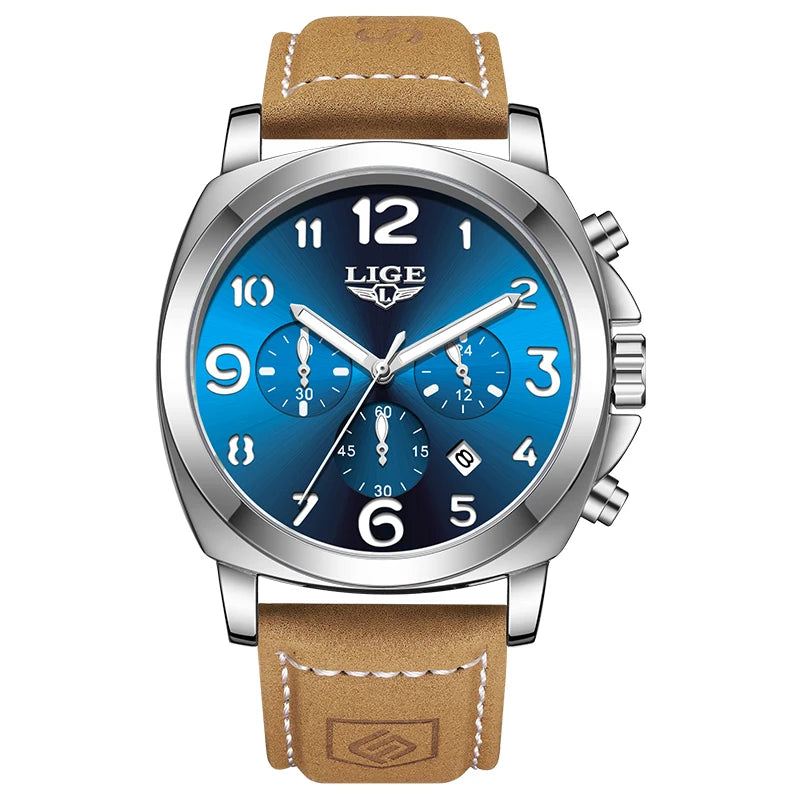 Reloj de pulsera para hombre LIGE, marca de lujo, deportivo, impermeable, luminoso, con cronógrafo y cuarzo.