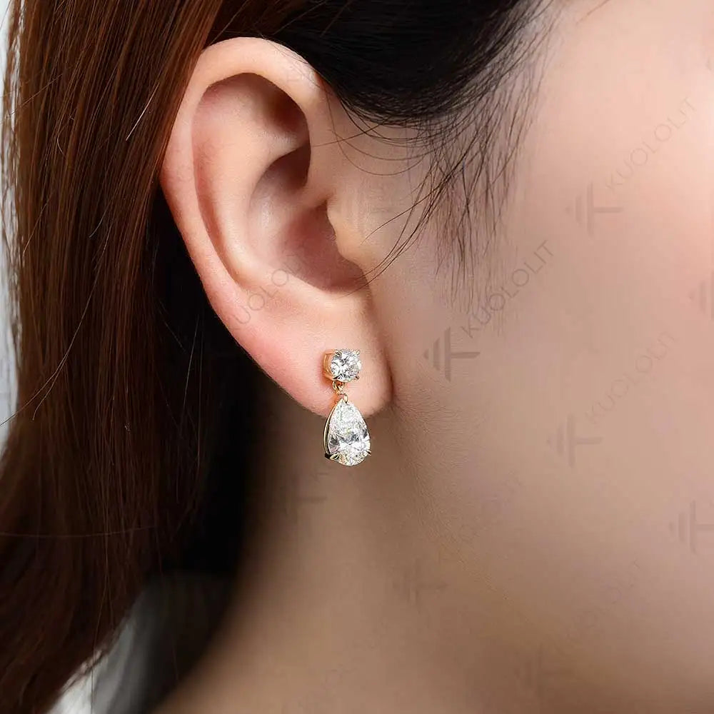 Kuololit 3CTW Pendientes de diamantes cultivados en laboratorio para mujer Sólido 18K 14K 10K 585 Pendiente de clip de pera de oro amarillo para regalo de Navidad