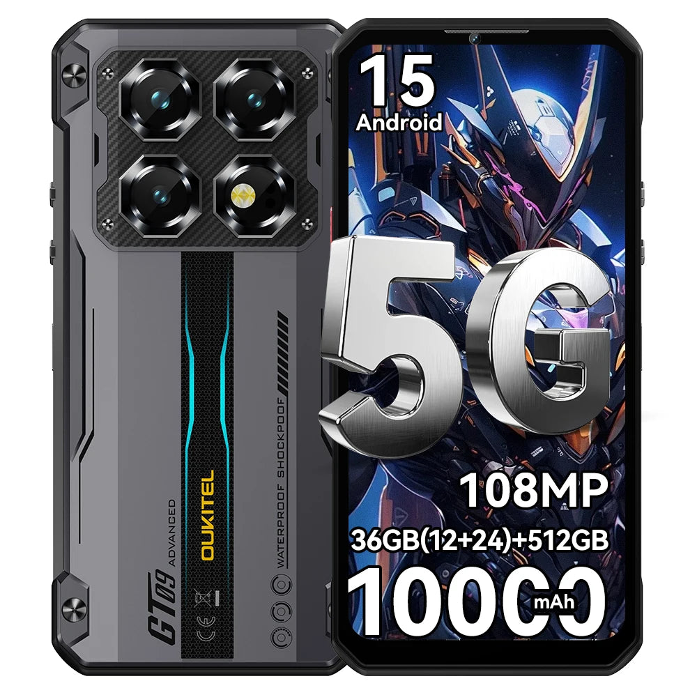 OUKITEL WP60 5G 36GB(12+24) RAM 512GB ROM Pantalla 7,2” HD+ 120Hz Smartphone MTK 7025 10000mAh Teléfono resistente 108MP Android 15 NFC