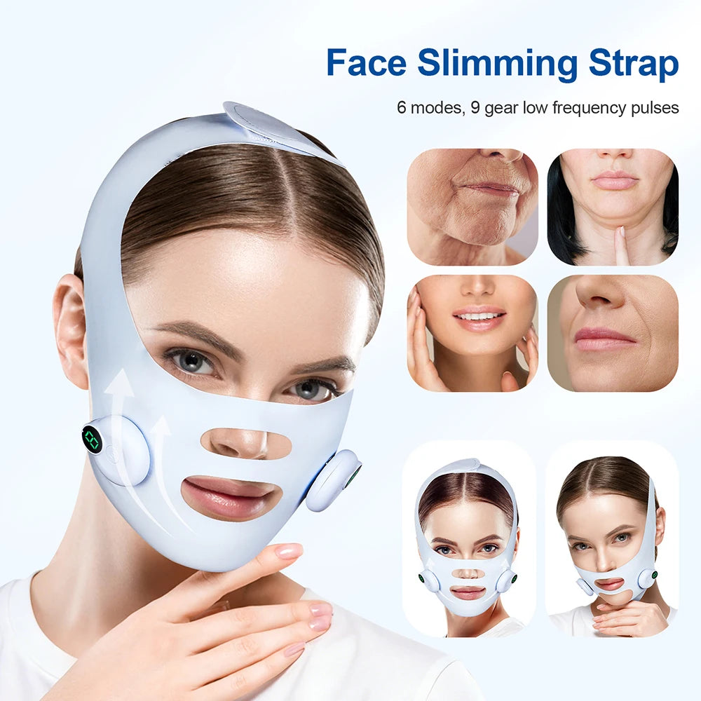 Banda Elástica Eléctrica para Adelgazar el Rostro, Correa para la Barbilla en Forma de V, Masajeador Facial, Eliminación de Edema, Mascarilla, Cinturón de Elevación Facial en Forma de V