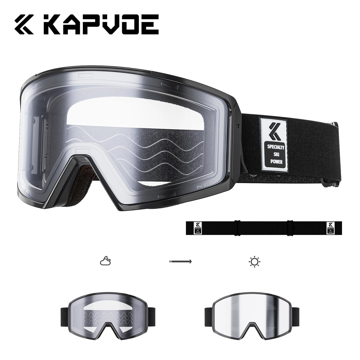 Gafas de Nieve Fotocromáticas Kapvoe, Gafas de Sol Antivaho para Snowboard, Protección UV400 para Hombres y Mujeres, Gafas de Esquí para Moto de Nieve de Invierno