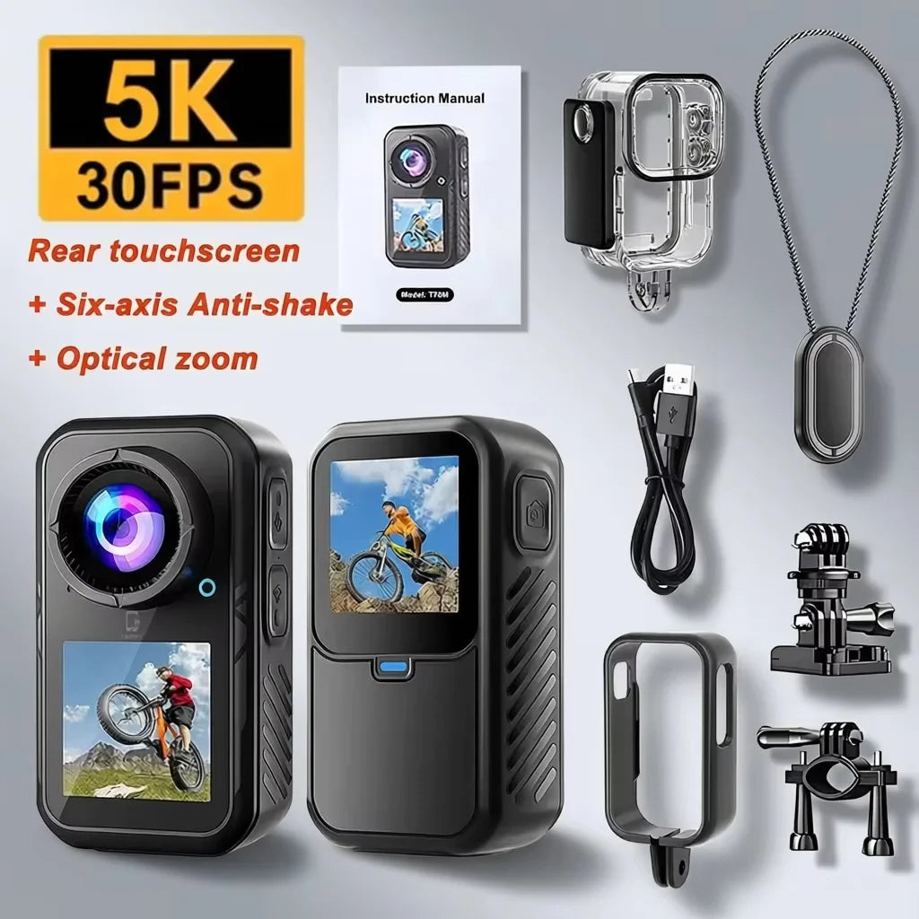 Cámara de acción WiFi 5K 4K 2.7K 60FPS con estabilización de 6 ejes, pantalla táctil, cámara deportiva magnética para motocicleta, bicicleta, resistente al agua.
