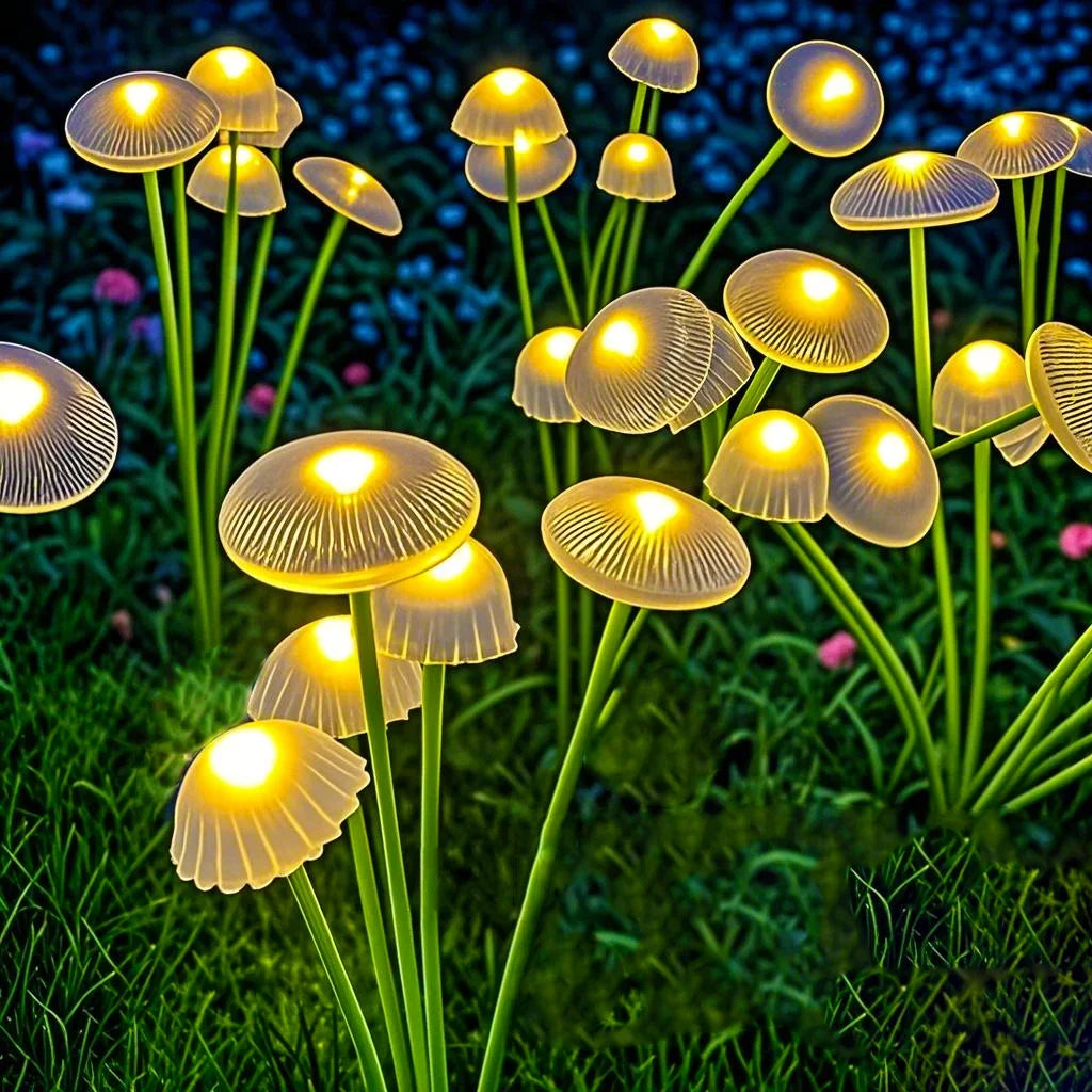 Luces solares LED de jardín con modo dual, diseño de setas/medusas, resistentes al agua, para decoración de patios, senderos y ambientes de jardín