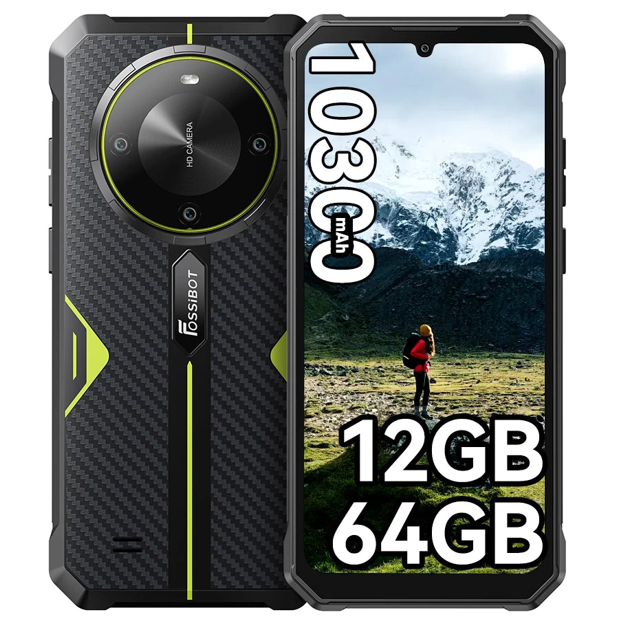 Smartphone FOSSiBOT F105 10300mAh 4GB+64GB Smartphone resistente, cámara de 20MP, pantalla HD+ IPS de 6.745", Android 14