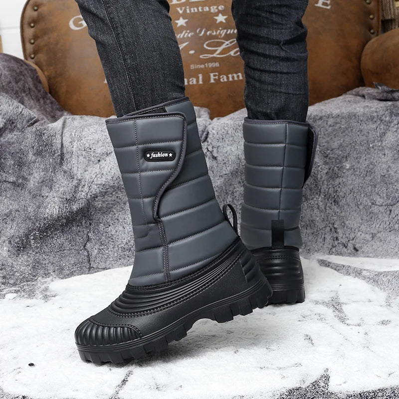 STRONGSHEN-Botas de nieve impermeables para hombre, botas de trabajo de algodón, antideslizantes, cálidas, de media pantorrilla, para pesca y esquí, para invierno
