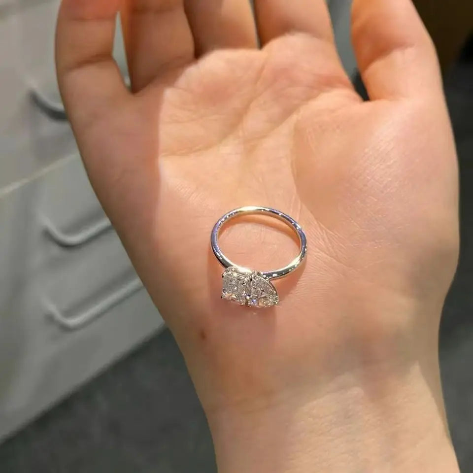Anillo Toi Et Moi con Diamante Cultivado en Laboratorio, Corte Pera y Esmeralda, Certificado IGI, 2.0ctw, E VS1, Anillo de Compromiso de Oro Blanco 14K, Joyería, Regalo