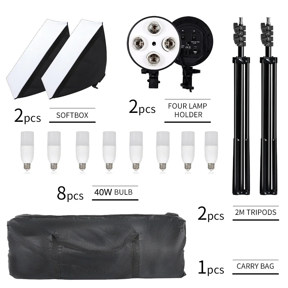 SH 50x70CM Kit de caja blanda de cuatro lámparas iluminación fotográfica con 8 Uds bombilla caja suave iluminación fotográfica accesorios para fotografía de cámara