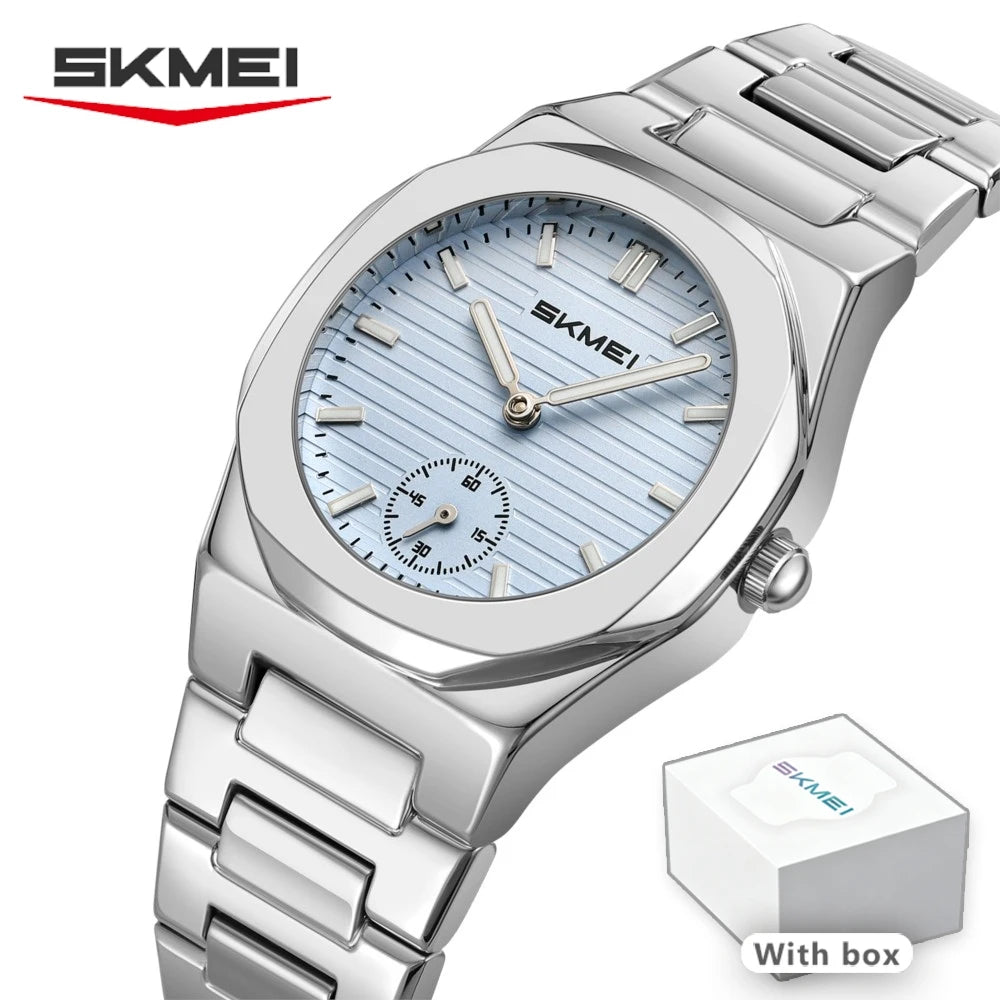 Reloj de cuarzo para mujer SKMEI con caja octogonal, brazalete de aleación de zinc, esfera de rayas horizontales, pequeño, resistente al agua, estilo ejecutivo 2681