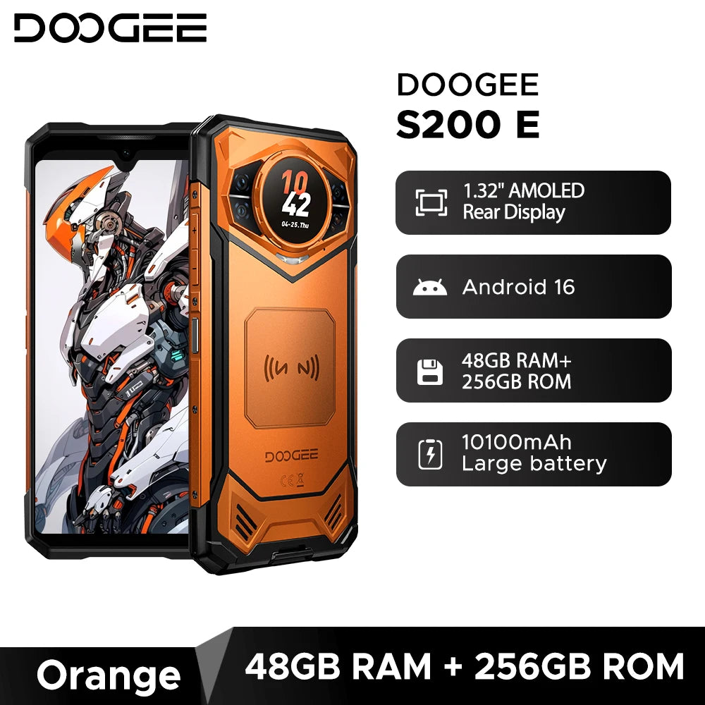 Estreno mundial del teléfono resistente DOOGEE S200E 5G, pantalla trasera de 1,32", 10100 mAh, 48 GB de RAM (8 GB + 40 GB), 256 GB de ROM, pantalla de 6,72", Android 16