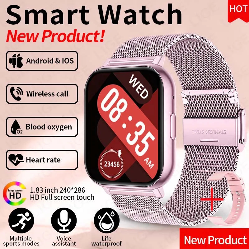LIGE Nuevo reloj inteligente con llamadas BT para mujer, monitoreo de salud, resistente al agua IP68, notificaciones inteligentes y asistente de voz para hombre