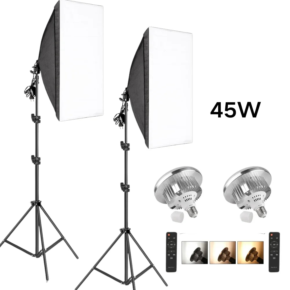 Kit de fotografía de luz Softbox, trípode de fotografía de 2M para luz de disco de caja suave Led de 45W, soporte de estudio fotográfico, iluminación, lámpara de grabación de vídeo