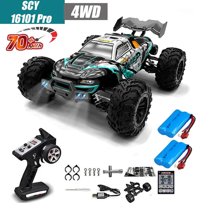 Coche RC MJX VS SCY 16101 16102 PRO 4WD 70 km/h 1/16 de alta velocidad, vehículo de control remoto todoterreno tipo monster, crawler eléctrico