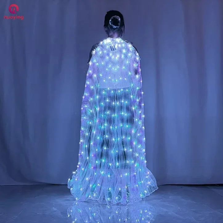 Capa con alas de mariposa y ángel que se iluminan con luces de colores, disfraz de Isis con luces LED para mujeres, capa luminosa para fiestas de Halloween, Navidad y espectáculos.