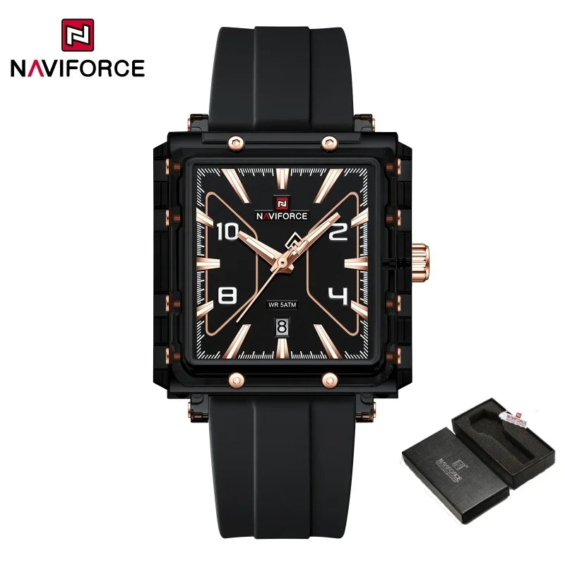 Reloj de cuarzo para hombre NAVIFORCE de alta calidad, resistente al agua 50M, deportivo, con visualización de fecha, correa de silicona y manecillas luminosas, regalo para chico, Reloj Hombre
