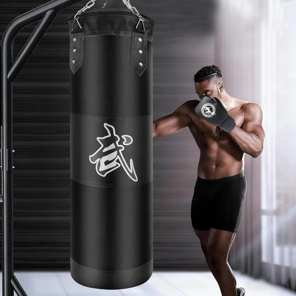 Saco de Boxeo Pesado para Adultos, Adolescentes y Niños, para Interiores/Jardín, Set de Saco de Boxeo sin Relleno con Guantes de Boxeo, Vendas, Cadena y Gancho para Techo para MMA, Kickboxing, Muay Thai, Karate, Taekwondo