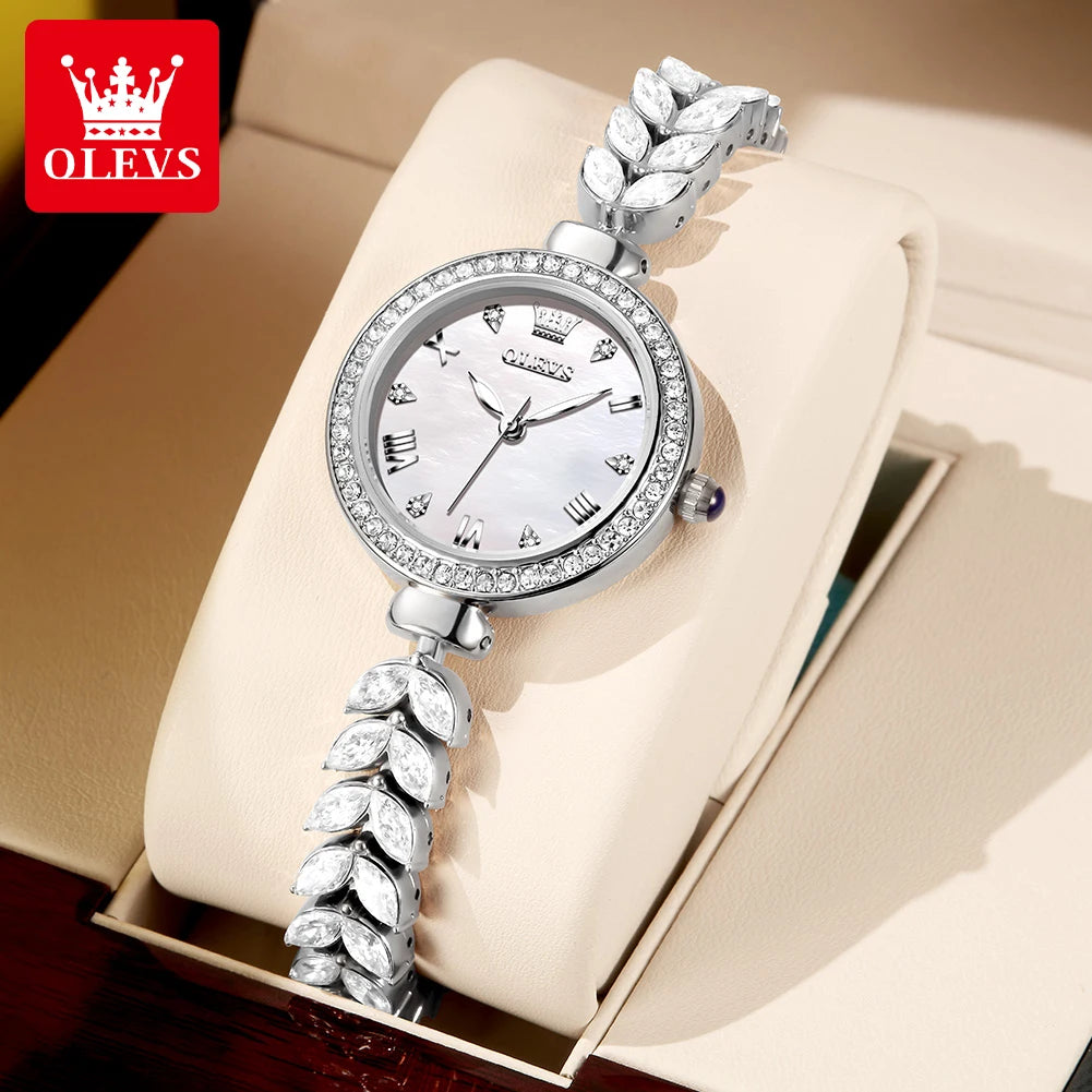 Reloj de cuarzo para mujer OLEVS con correa de acero y diamantes incrustados 9971