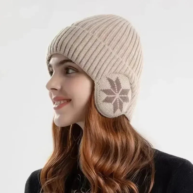 Gorro de invierno de punto con forro de felpa, cálido, para hombre y mujer, gorro de lana unisex para actividades al aire libre, que protege de las heladas y tiene un diseño con motivos de copos de nieve, un gorro de nieve