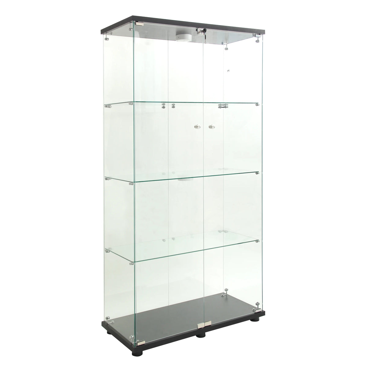 Superaly - Vitrina de almacenamiento de pie con 4 niveles y 2 puertas, 164 × 80 × 36 cm, vitrina de cristal con cerradura, para dormitorio, sala de estar, balcón, color negro