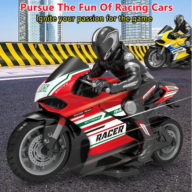 1:10 Large Scale Remote Control Motorcycle 25KM/H Stunt Drift TPR Soft Rubber Anti-fall Wheel Powerful Motor RC Motorcycle Car