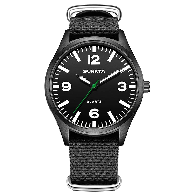 SUNKTA Brand Luxury Men Quartz Watch Date Nylon Leather Waterproof Luminous Military Sports Watches For Men relogios masculino