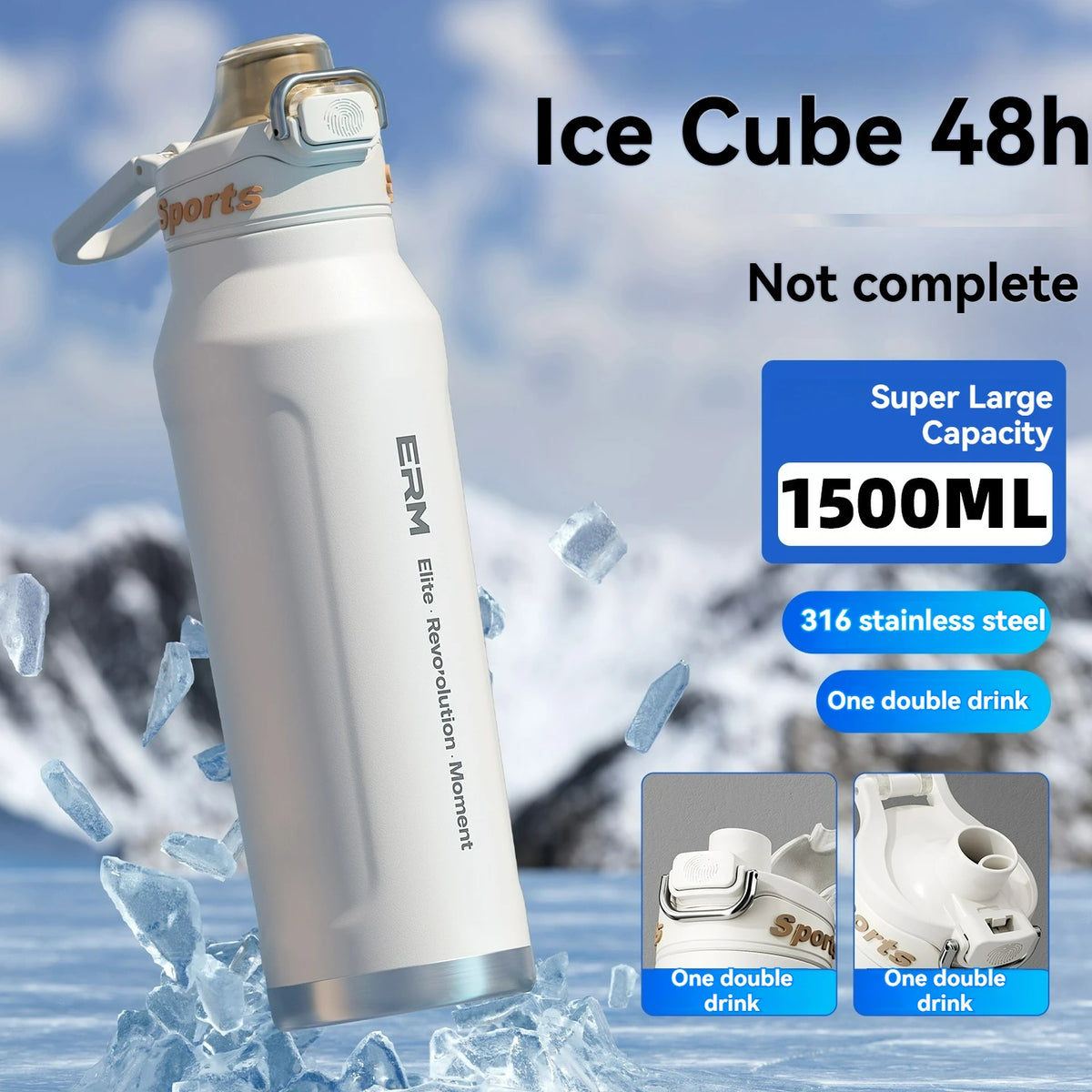 Botella de agua aislada de acero inoxidable, termo para ciclismo, para bebidas frías y calientes, de doble pared, portátil, con asa, taza deportiva para exteriores