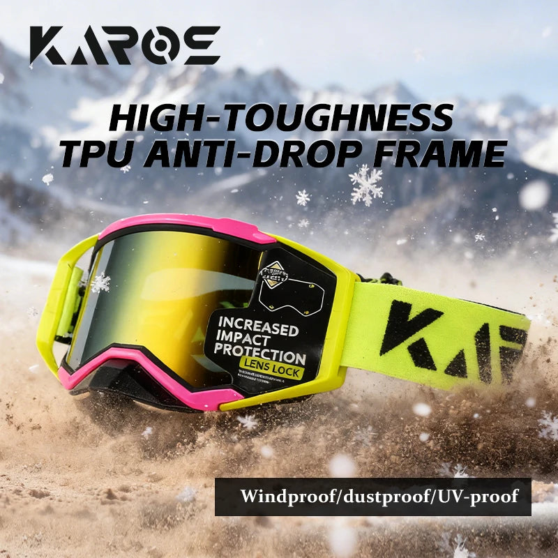 KAROS gafas deportivas lente de campo ancho almohadilla absorbente de golpes de 3 capas banda ajustable protección UV gafas de esquí para motocicleta K339
