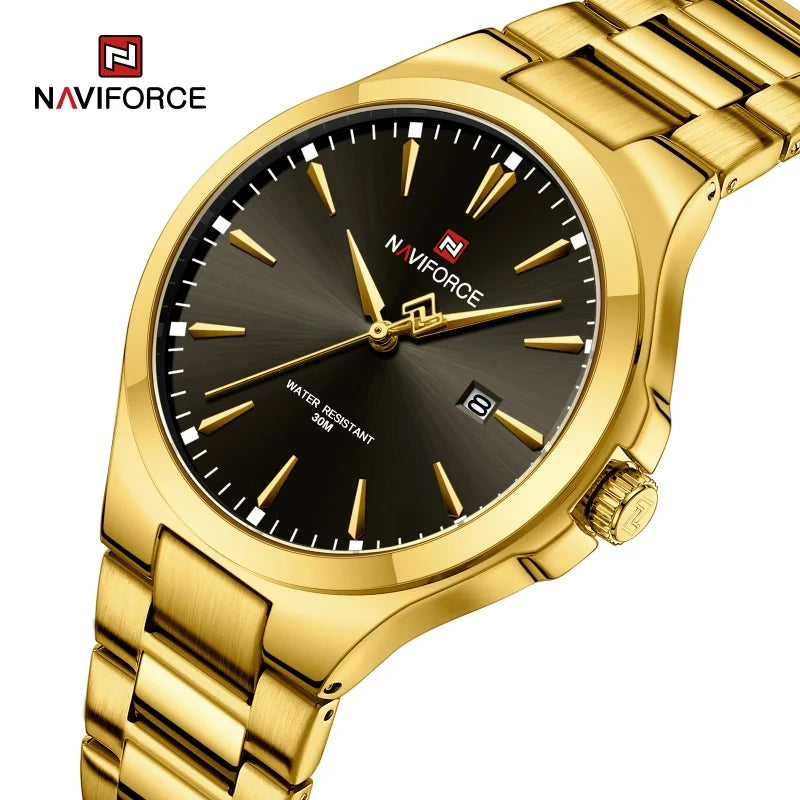 Relojes de hombre NAVIFORCE de diseño original, estilo casual, acero inoxidable, calendario simple, reloj de pulsera impermeable para hombre.