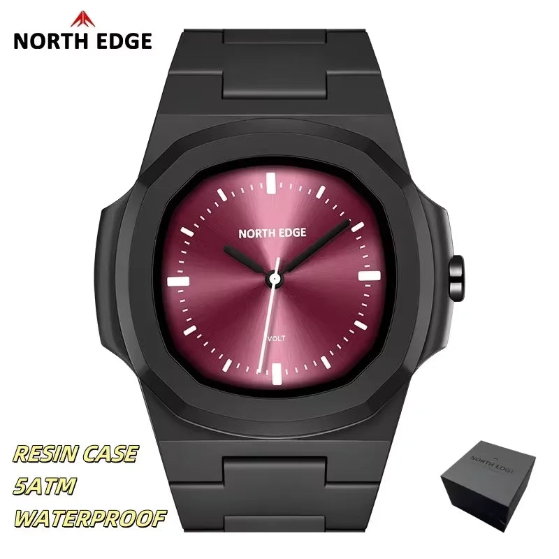 Reloj NORTH EDGE para hombre, nuevo modelo VOLT, reloj de cuarzo, moderno, caja de resina ligera, cuadrado, sumergible 50M, relojes para hombre, caja de regalo
