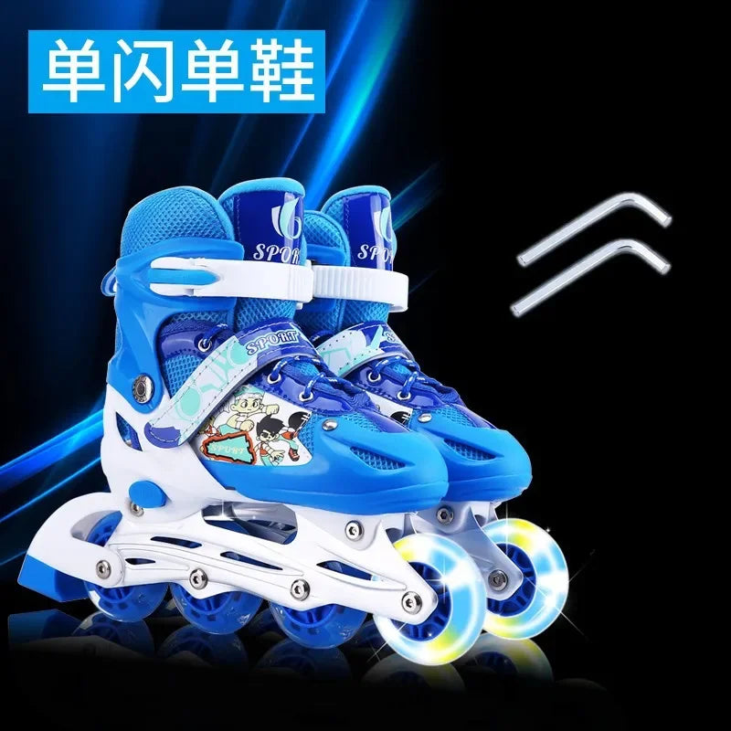Patines en línea ajustables para niños con ruedas de luz intermitente.