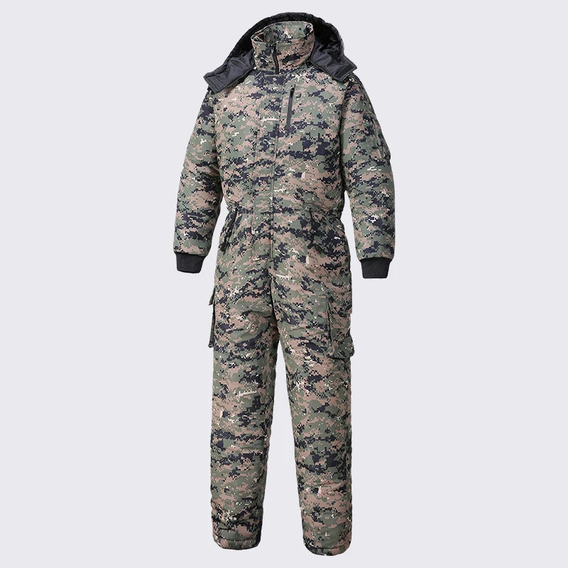 Mono impermeable de invierno para hombre y mujer, Parka de esquí de una pieza, mono, chaqueta de camuflaje para deportes al aire libre, monos cálidos con capucha