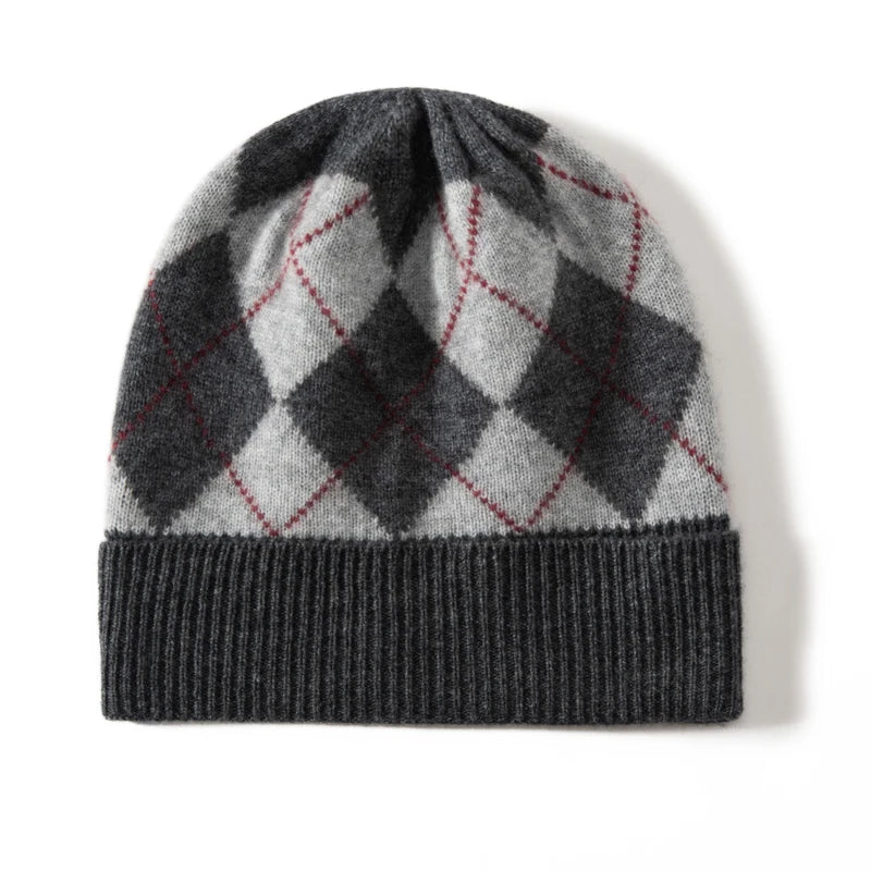 MERRILAMB-gorros a cuadros tonificantes para hombre y mujer, gorro informal suave de Cachemira 100%, gorros de punto a la cadera, gorros cálidos para Otoño e Invierno