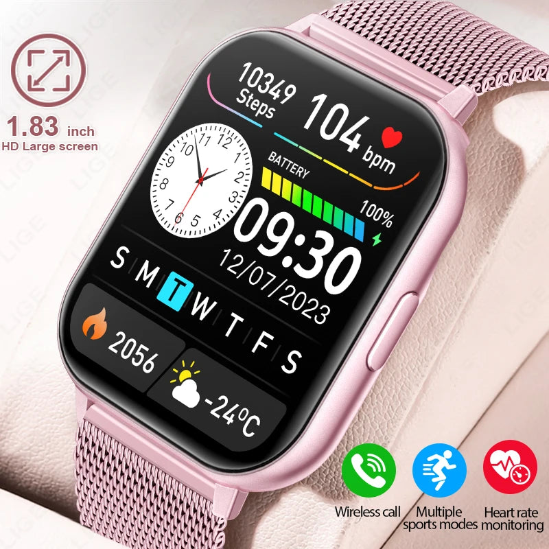 Reloj inteligente deportivo de moda LIGE con Bluetooth, oxígeno en sangre, frecuencia cardíaca, compatible con llamadas de voz Bluetooth, pantalla LCD, regalo para hombres y mujeres 2025