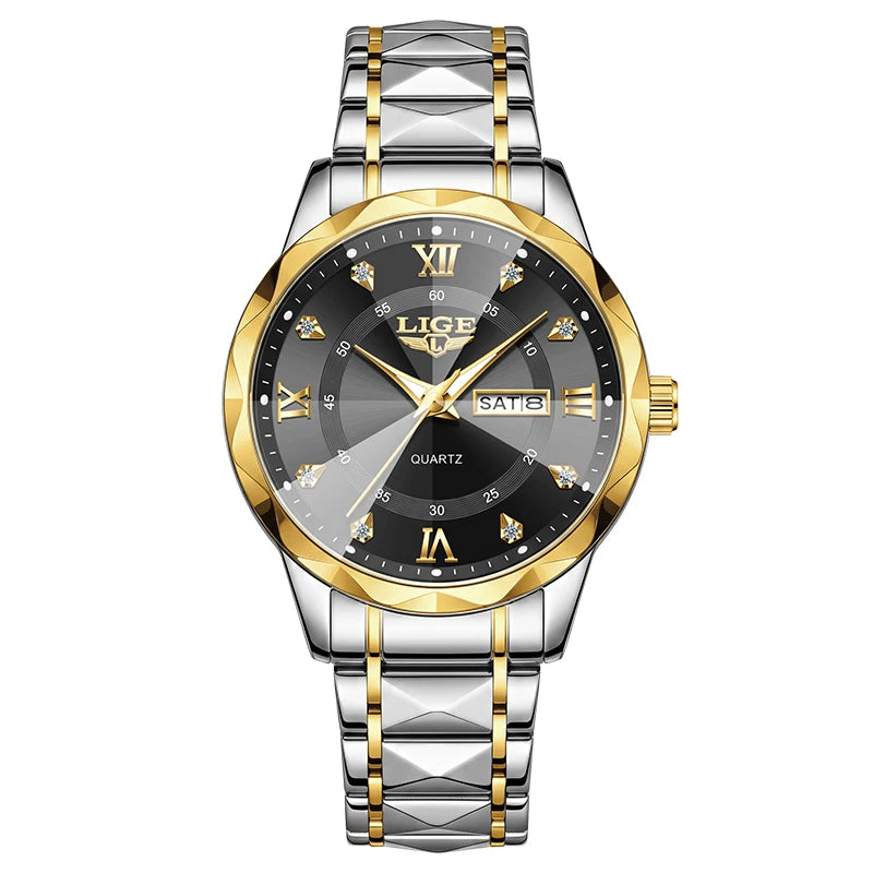 Reloj de pulsera LIGE para hombre, marca de lujo, resistente al agua, luminoso, con fecha y día, de cuarzo y acero inoxidable.