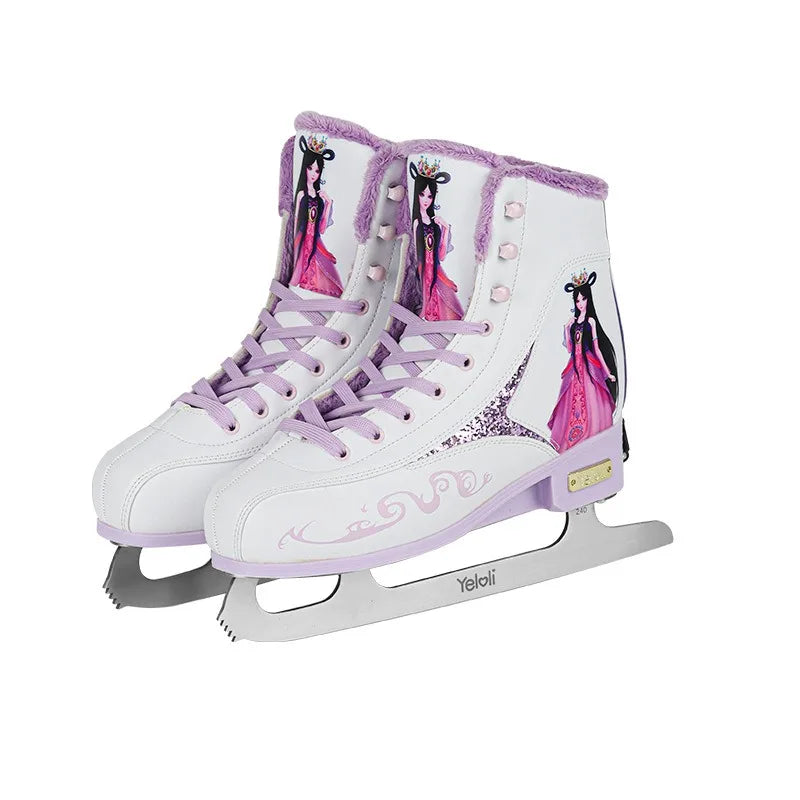 Patines de hielo ajustables para niños, con forro de felpa cálido, suela antideslizante, cuchilla de acero inoxidable y diseño estable, ideales para niños y principiantes.