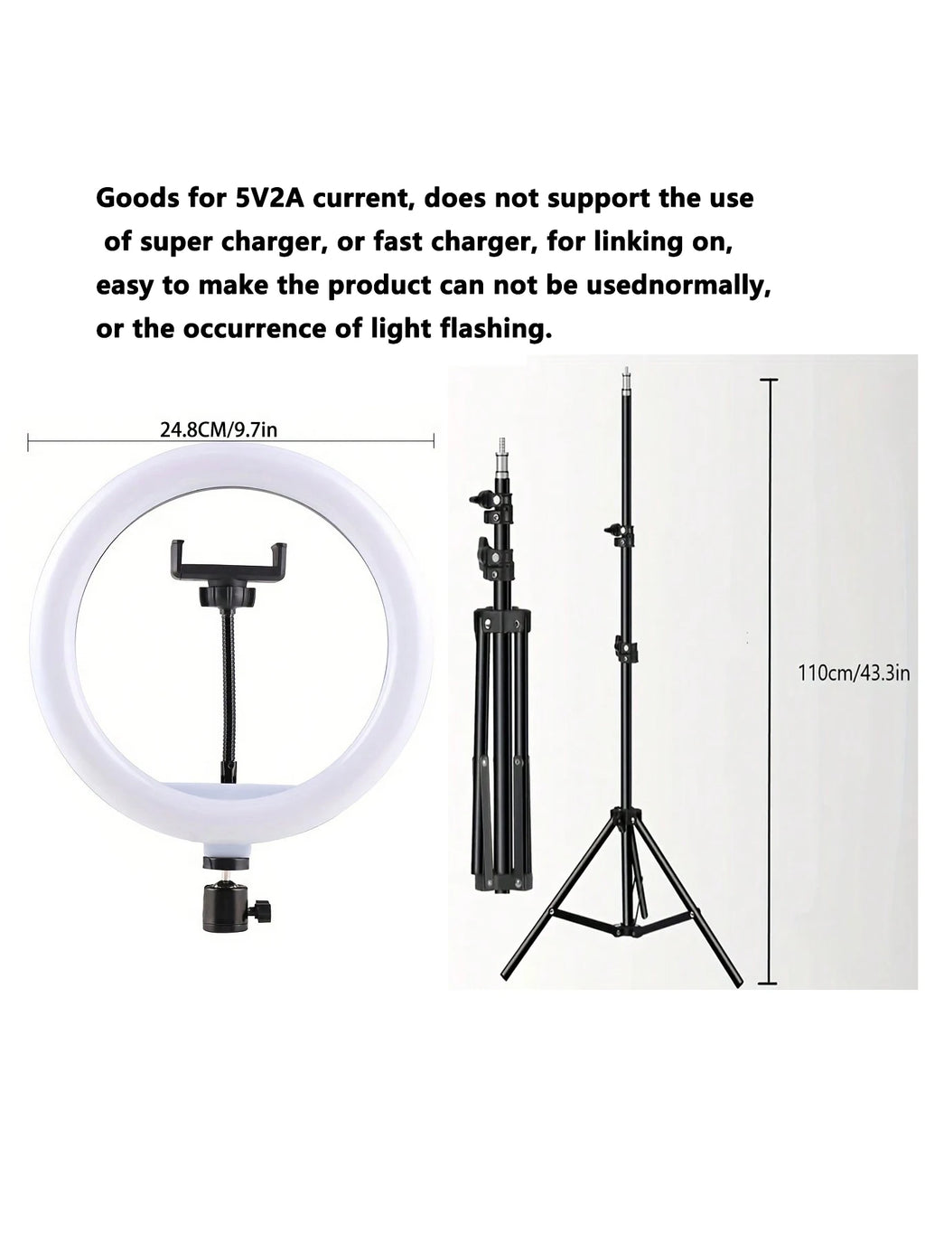 Trípode de 110 cm + clip en forma de O, equipado con anillo de luz de 10 pulgadas para transmisión en vivo y accesorio para selfies en vivo.