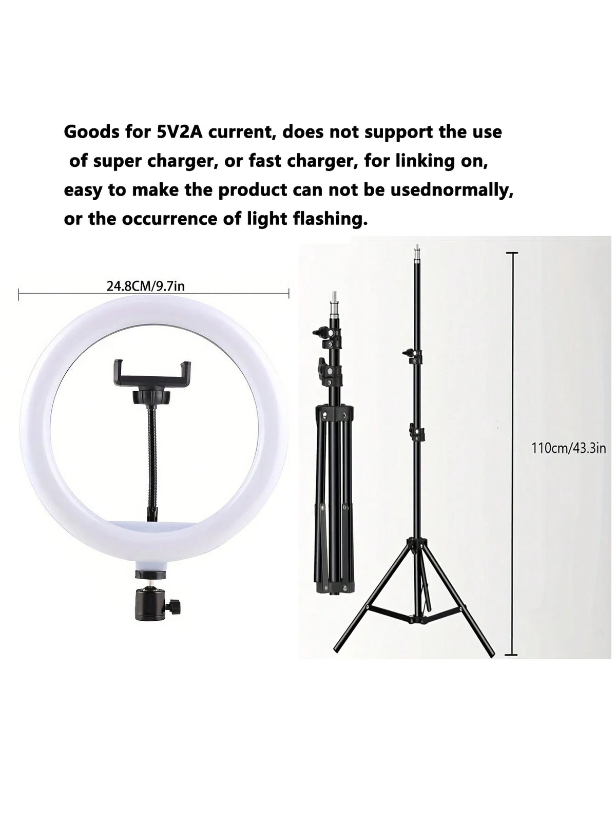 Trípode de 110 cm + clip en forma de O, equipado con anillo de luz de 10 pulgadas para transmisión en vivo y accesorio para selfies en vivo.