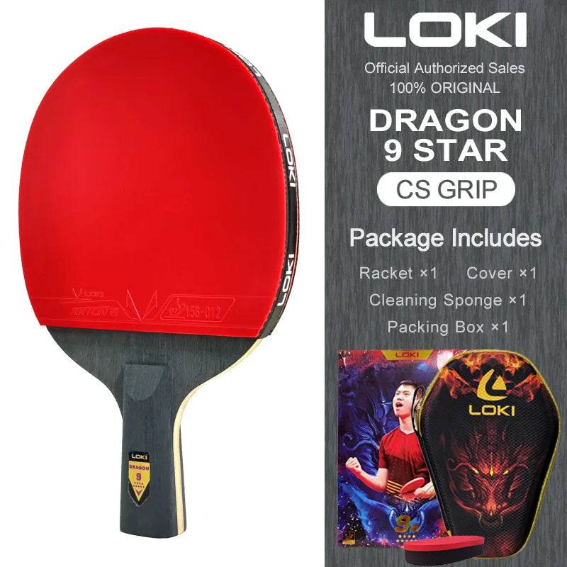 Raqueta de tenis de mesa LOKI de 9 estrellas, nuevo palo de paleta de Ping Pong profesional, goma adhesiva RXTON 7, 5 hojas de carbono de madera y 2
