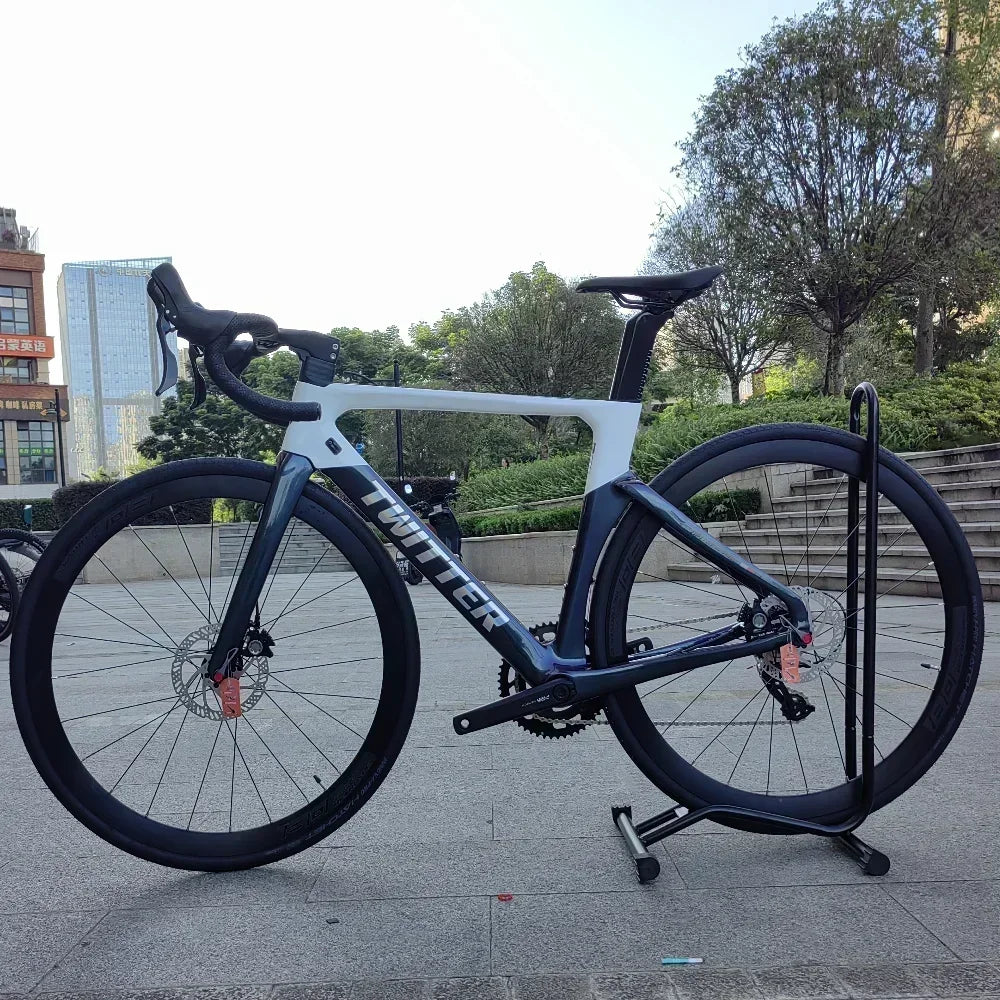 Bicicleta de carretera TWITTER 105/R7120 RS-22/24S de fibra de carbono para carreras, con freno de disco hidráulico y diseño aerodinámico, 700*25C