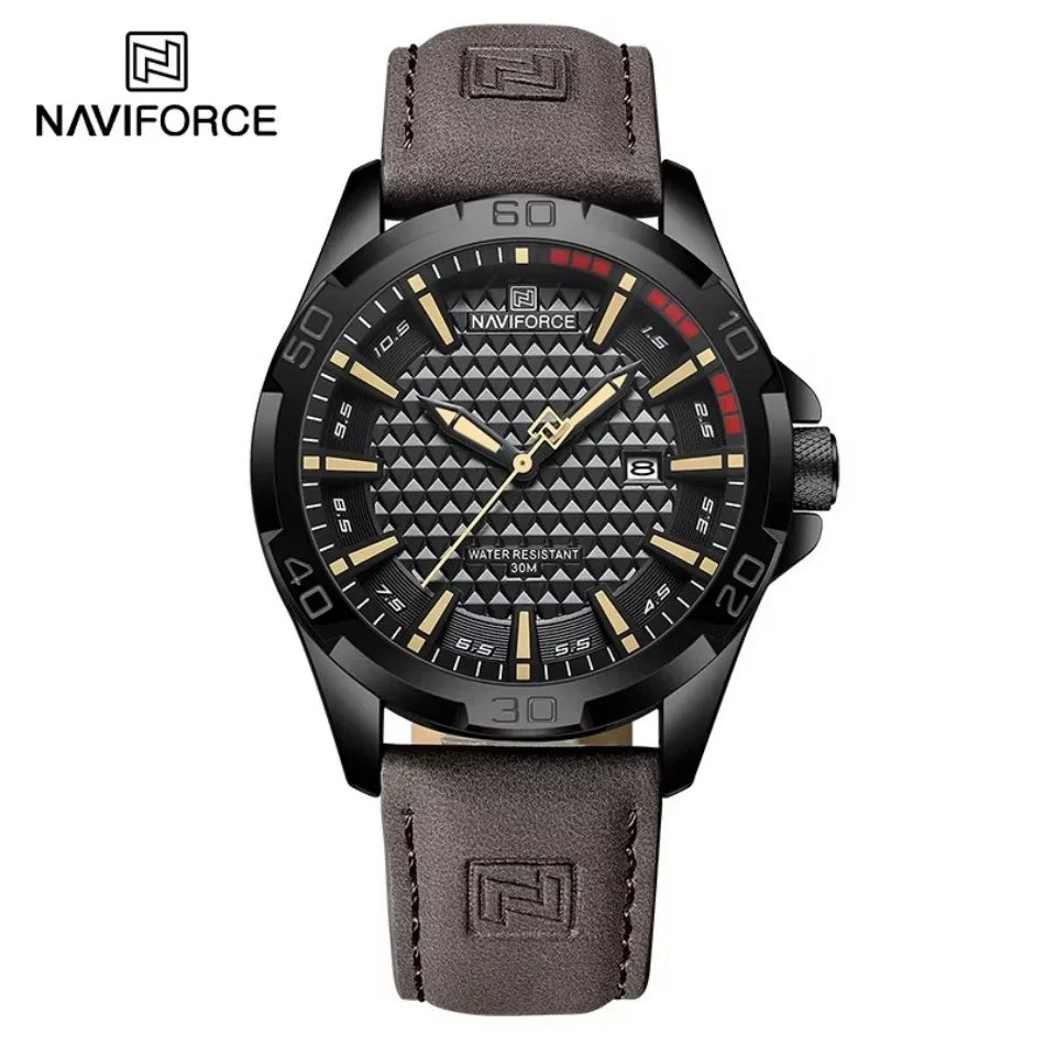 NAVIFORCE Reloj de pulsera de cuarzo deportivo militar informal para hombre, reloj masculino de negocios de cuero impermeable Relogio Masculino