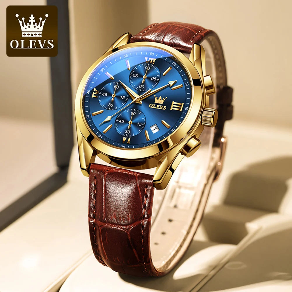 Reloj multifuncional para hombre OLEVS 2872, reloj clásico con correa de piel para hombre
