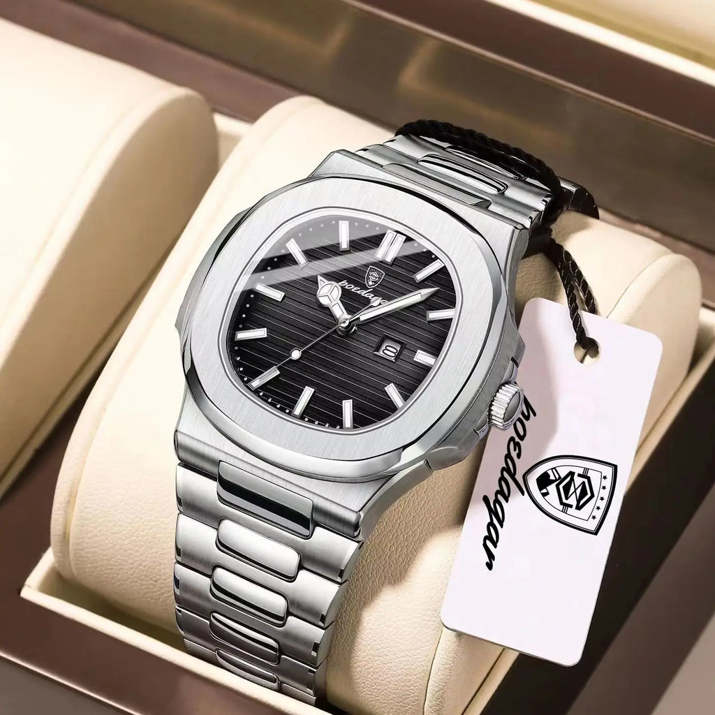 Reloj de pulsera de lujo para hombre POEDAGAR, cuadrado, con fecha, luminoso, resistente al agua, de acero inoxidable, reloj de cuarzo para hombre, estilo deportivo y de negocios