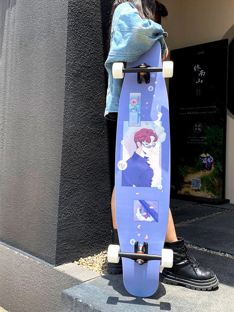 Longboard con Patrón Láser, Tabla de Skate Profesional de Fibra de Vidrio, Ligera, Delgada y Flexible, Tabla de Baile Freestyle para Principiantes